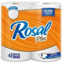 PAPEL HIGIENICO ROSAL PLUS GRANDE 4 ROLLOS DE 400 HOJAS